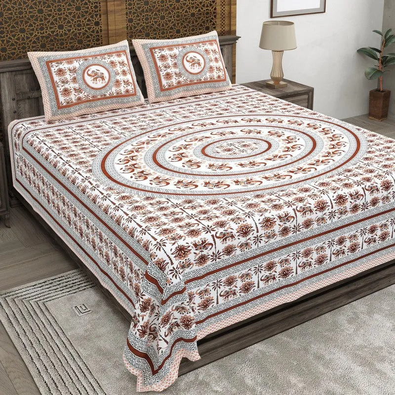 Petalel Cotton Bedsheet (White,Maroon) - 240 TC media 1