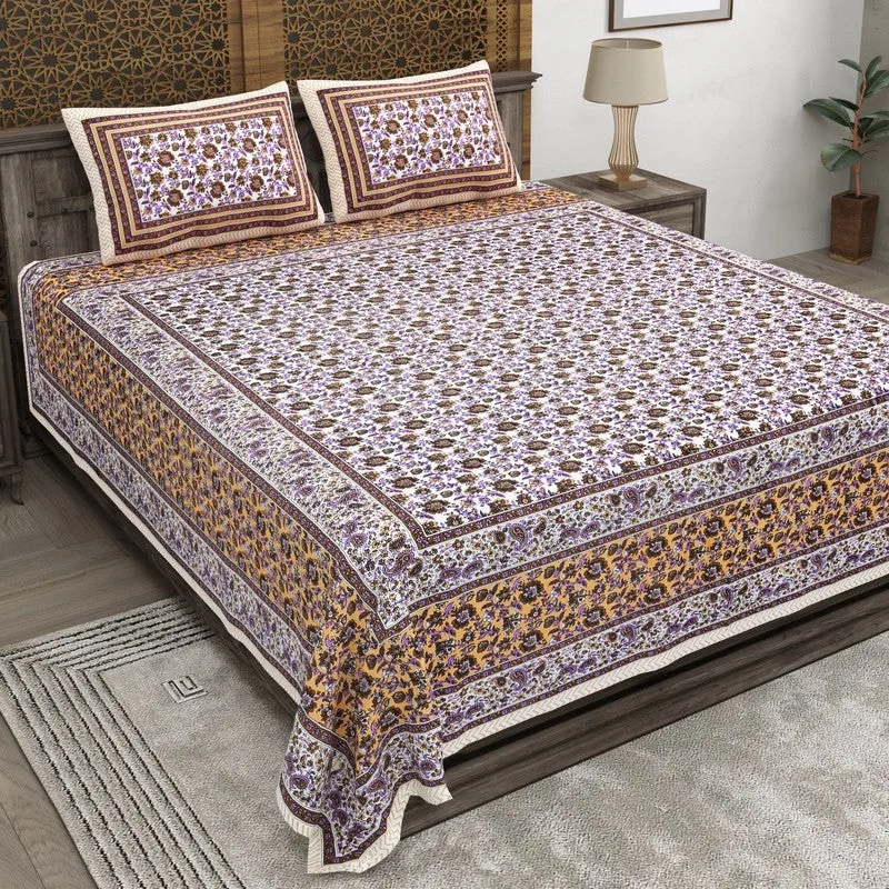 Crafton Cotton Bedsheet (Brown,White) - 240 TC media 1