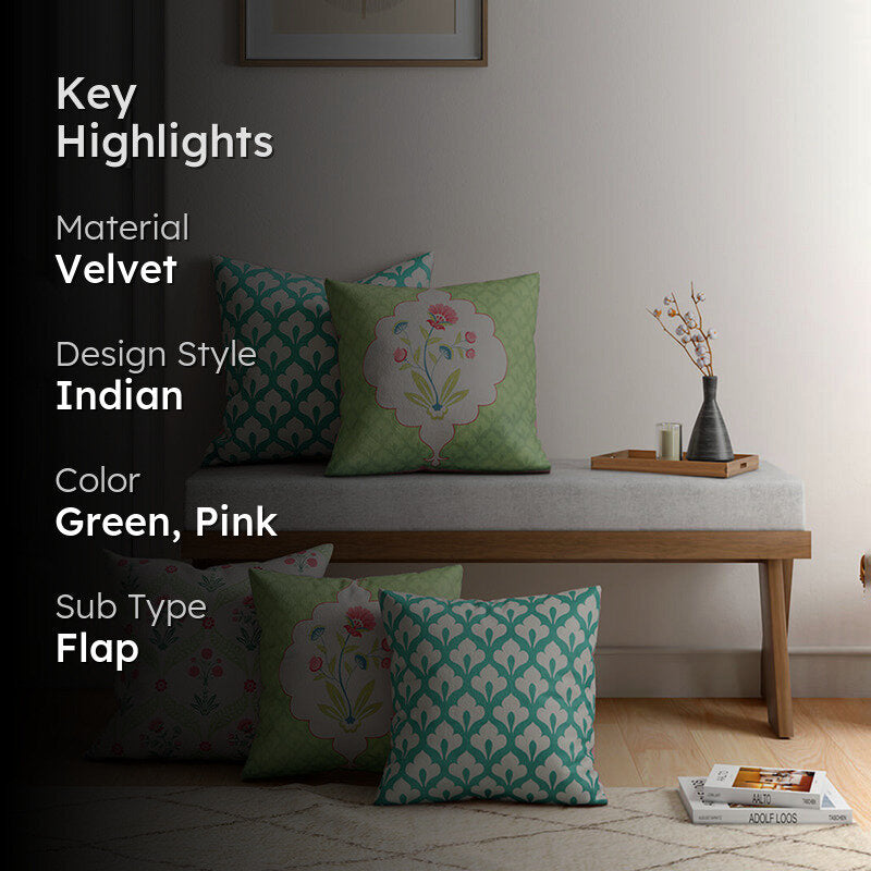 India Circus Blushing Printed Velvet Cushion Cover - Set Of Five media 2