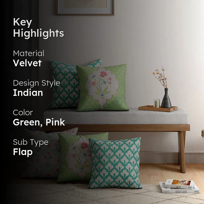 India Circus Blushing Printed Velvet Cushion Cover - Set Of Five media 2