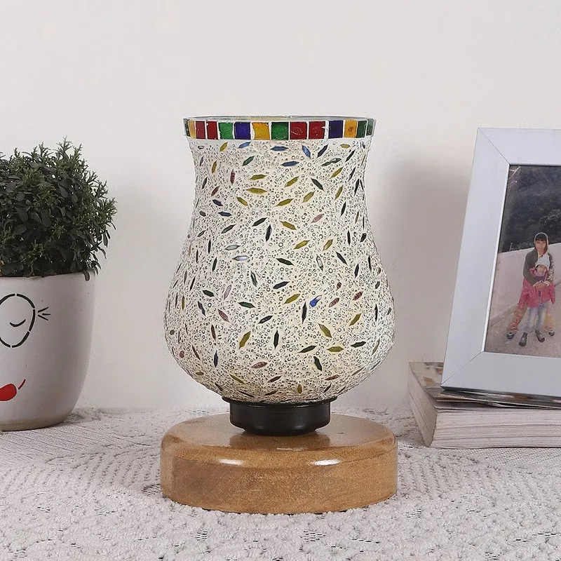 Glow Mosaic Glass Table Lamp With Wooden Base - Multicolor media 4