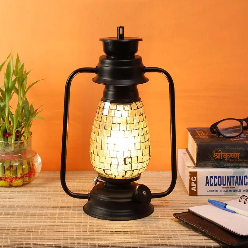 Avina Mosaic Lantern Iron Table Lamp - Gold,Black media 1