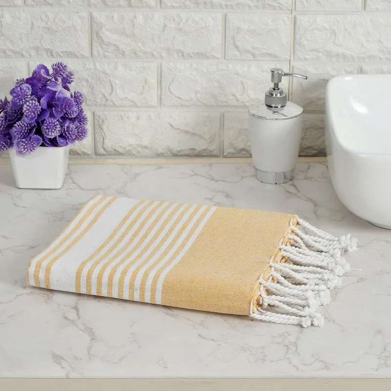 Loomera Striped Cotton Bath Towels (Yellow & Green) - Set Of Two media 4