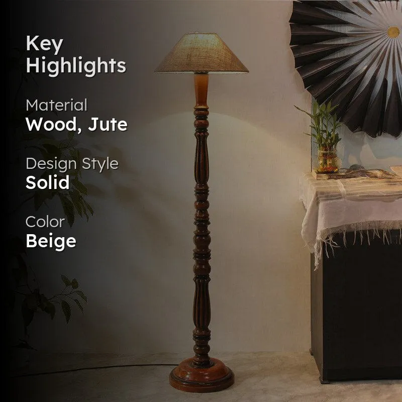 Masiya Vintage Wooden Floor Lamp With Jute Shade - Beige media 2