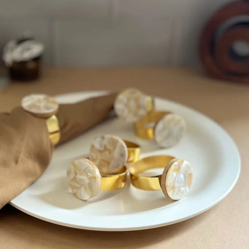 Asher Round Handcrafted Mother Of Pearl Napkin Ring - Set Of Six media 3