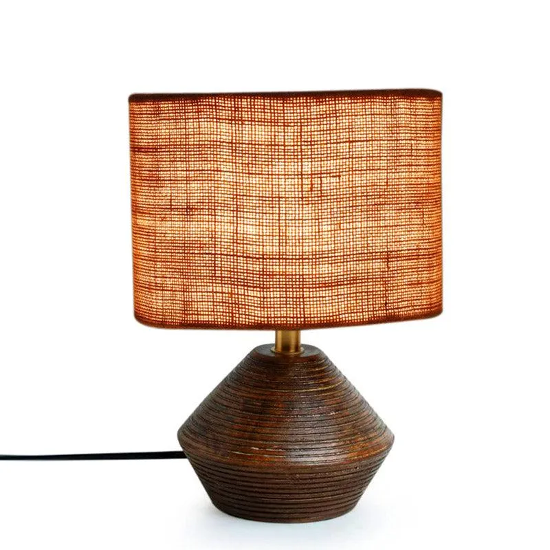 Yami Wooden Table Lamp With Jute Shade - Brown,Beige media 3