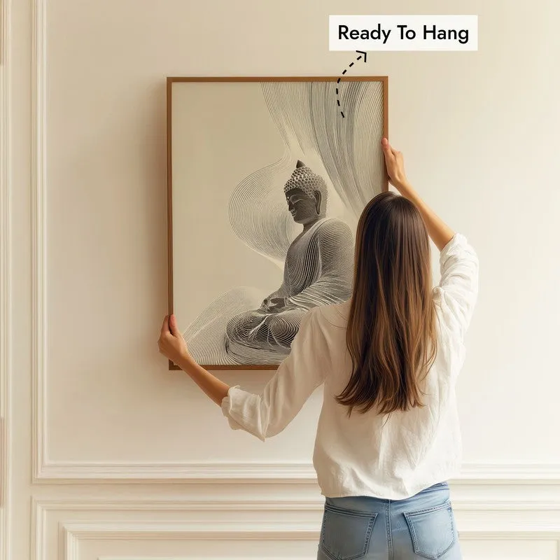 Quiet Contour Buddha Wall Painting With Brown Frame media 5