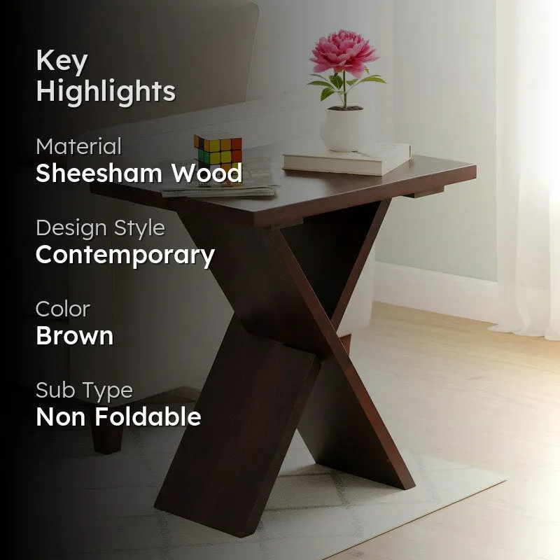 Fverox Sheesham Wooden Side & Bedside Table - Brown media 2