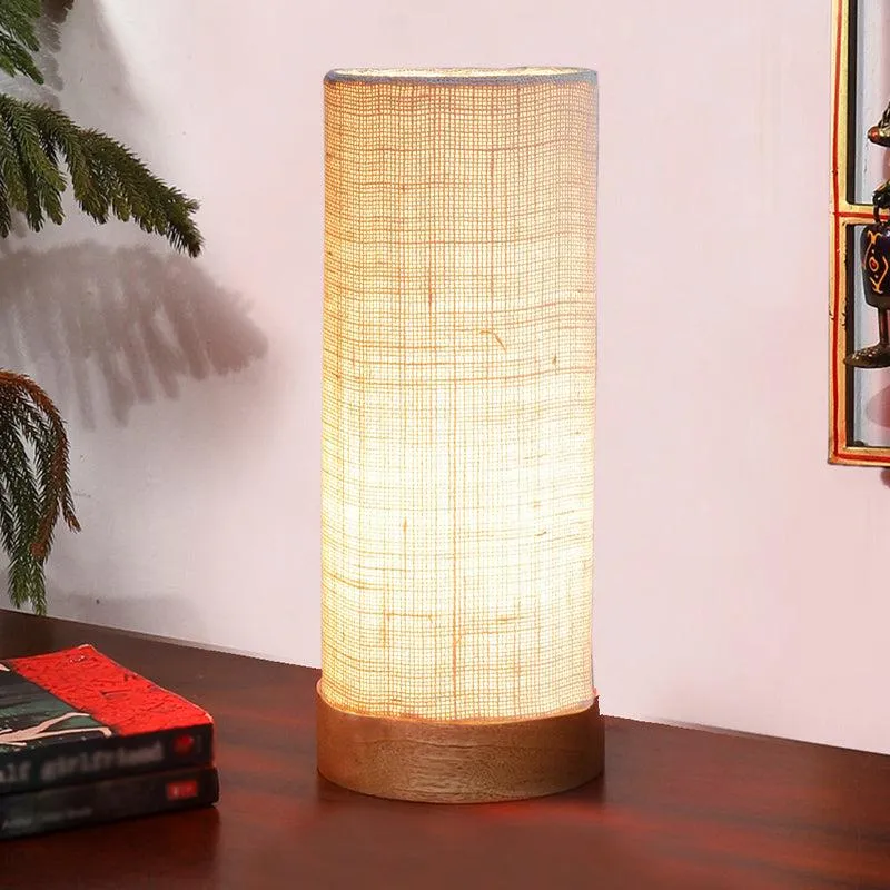 Nyra Tower Wooden Table Lamp With Jute Shade - Grey,Brown media 6