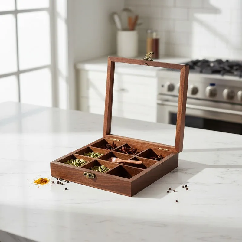 Aroma Sheesham Wood Rectangle Masala Box - Two Piece Set media 1