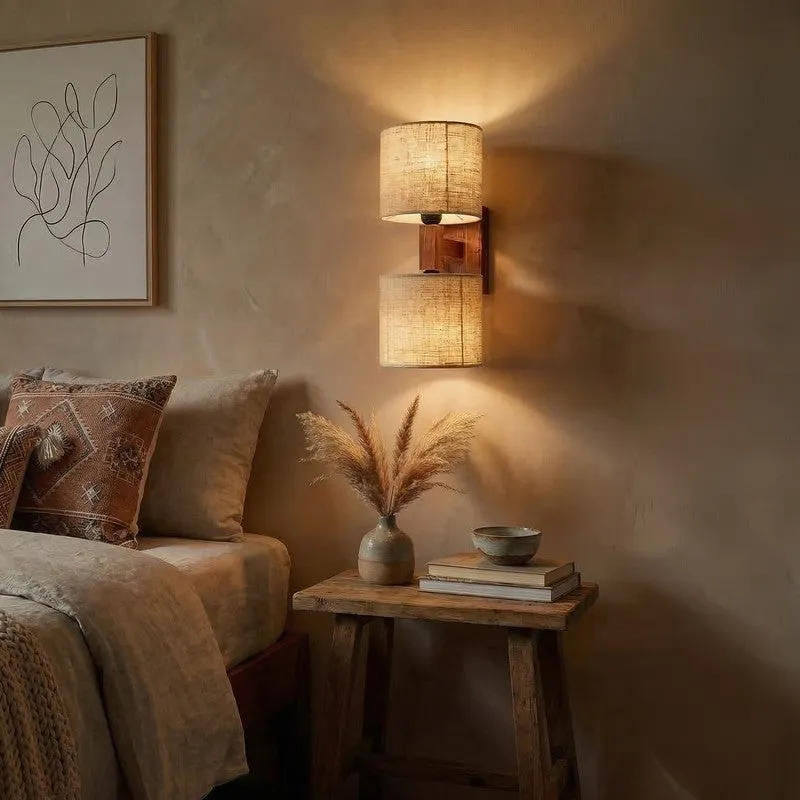 Twin WarmAura Wooden Wall Lamp - Brown media 1