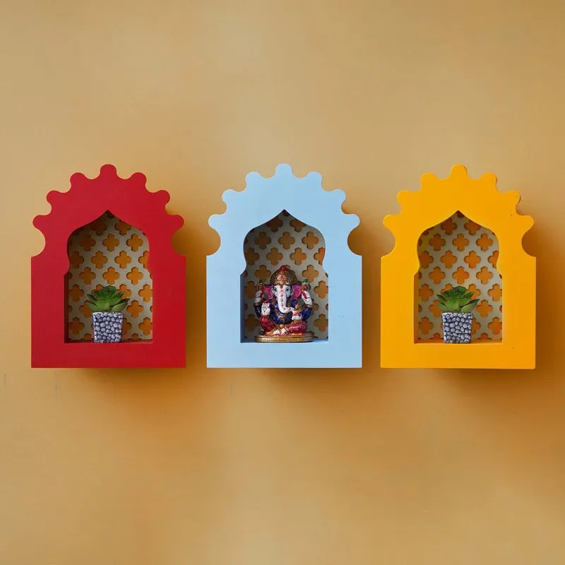 Vidma Wooden Wall Mounted Mandir - Set of Three media 3