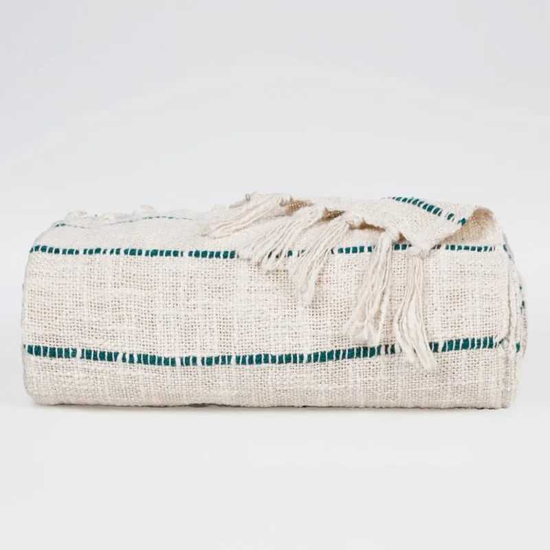 Cocoa Stitch Striped Throw - Off White & Blue media 6