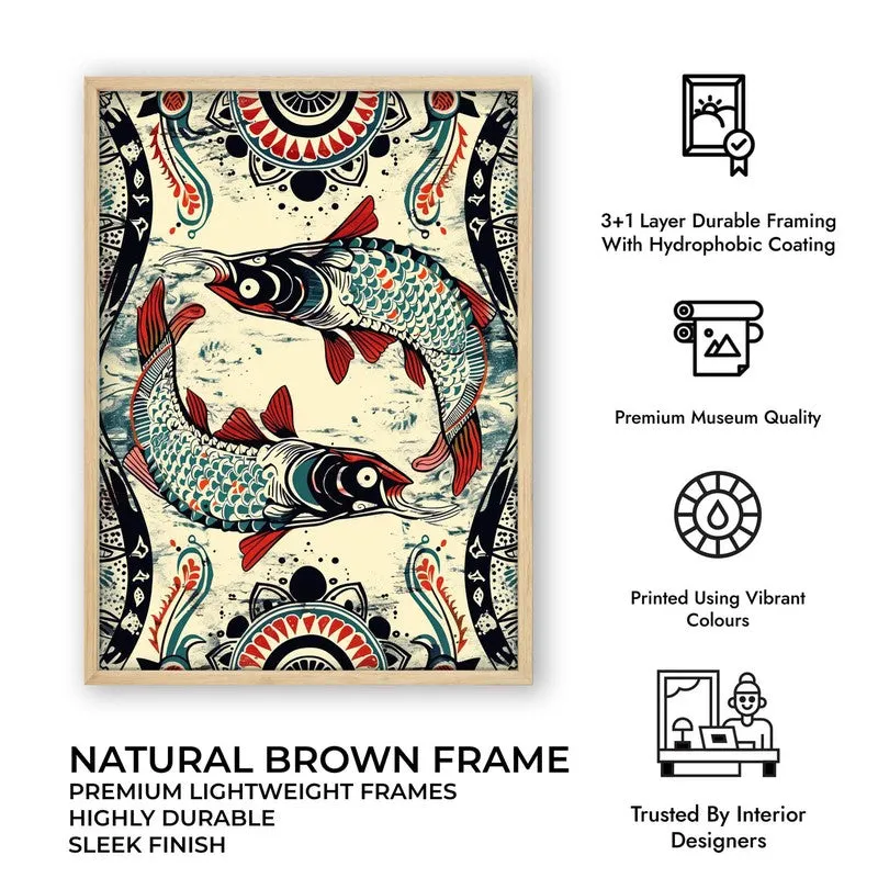 Fish Illustration Canvas Wall Painting With Brown Frame media 12