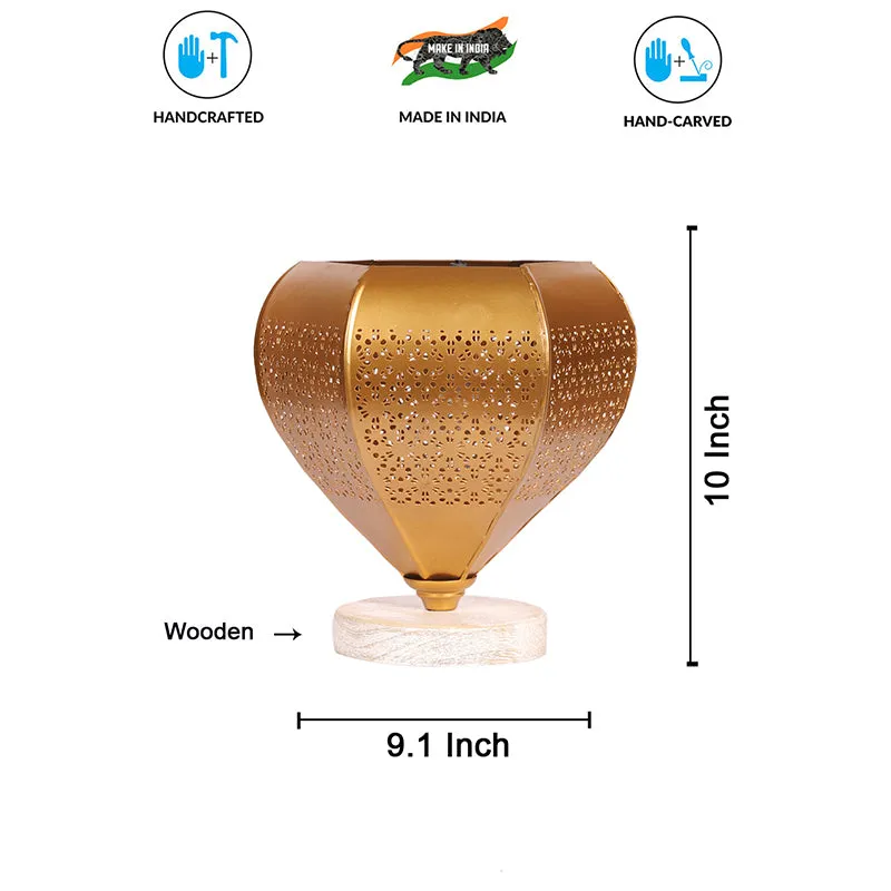 Gitana Glory Metal Table Lamp With Brushed Wood Base - Gold media 5