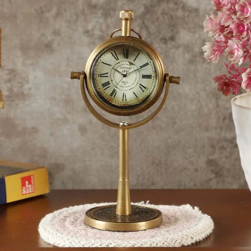 Esmora Antique Brass Table Clock - White & Gold media 1