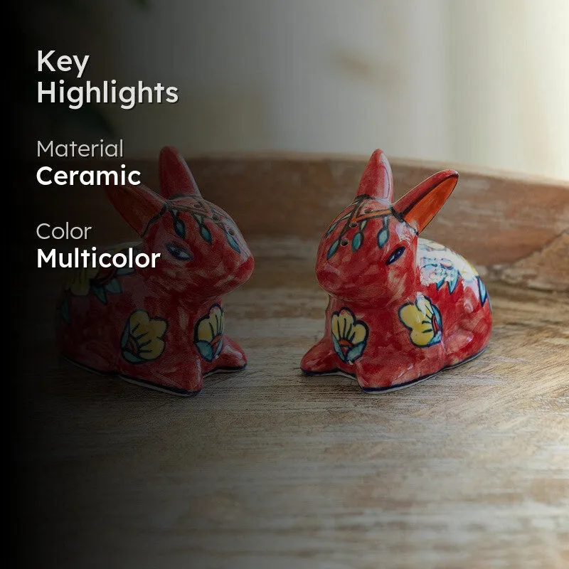 Key highlights image showing rabbit-shaped ceramic shakers in multicolour finish