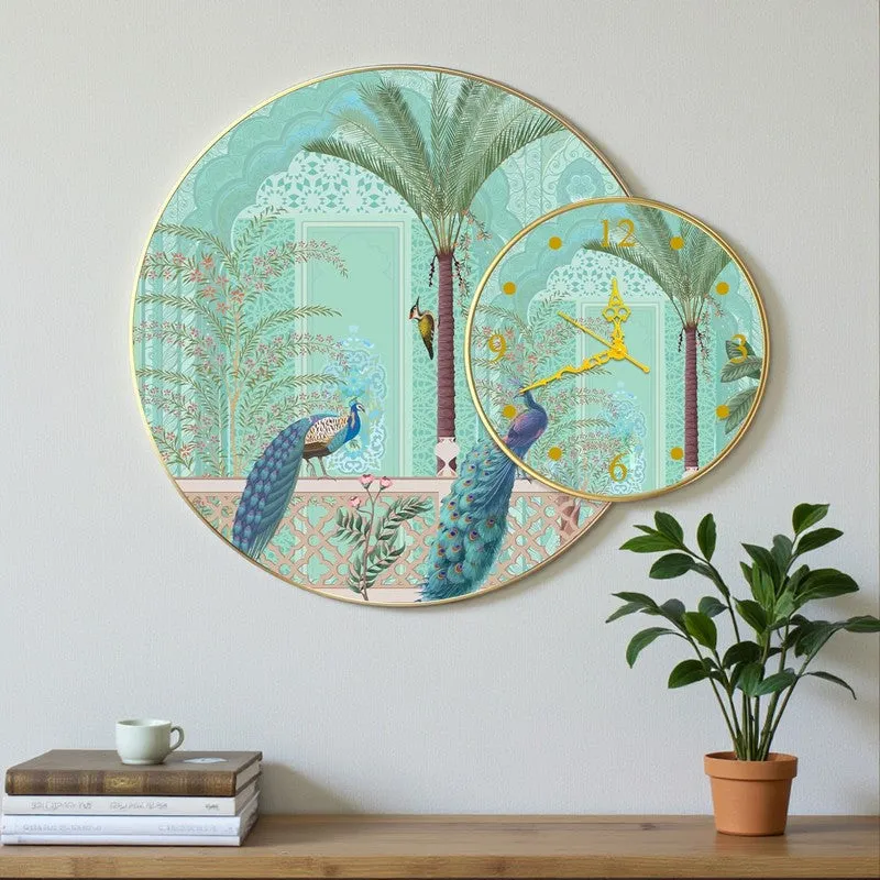 Peacock Rest Wall Art With Analog Clock media 1