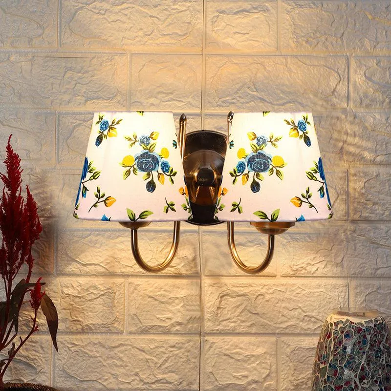 Veda Duo Blue Fleur Conical Fabric & Metal Wall Lamp media 1