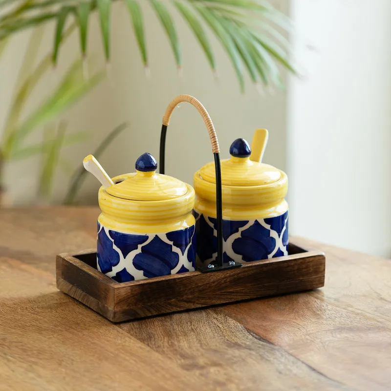 Moroccan Dream Handpainted Storage Jar With Tray (280 Ml) - Five Piece Set media 1
