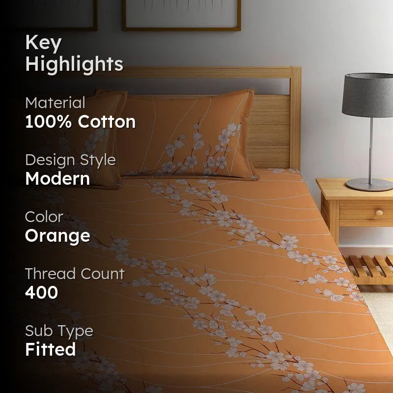 Elle Bloom Cotton Bedsheet (Cantelope) - 400 TC media 2