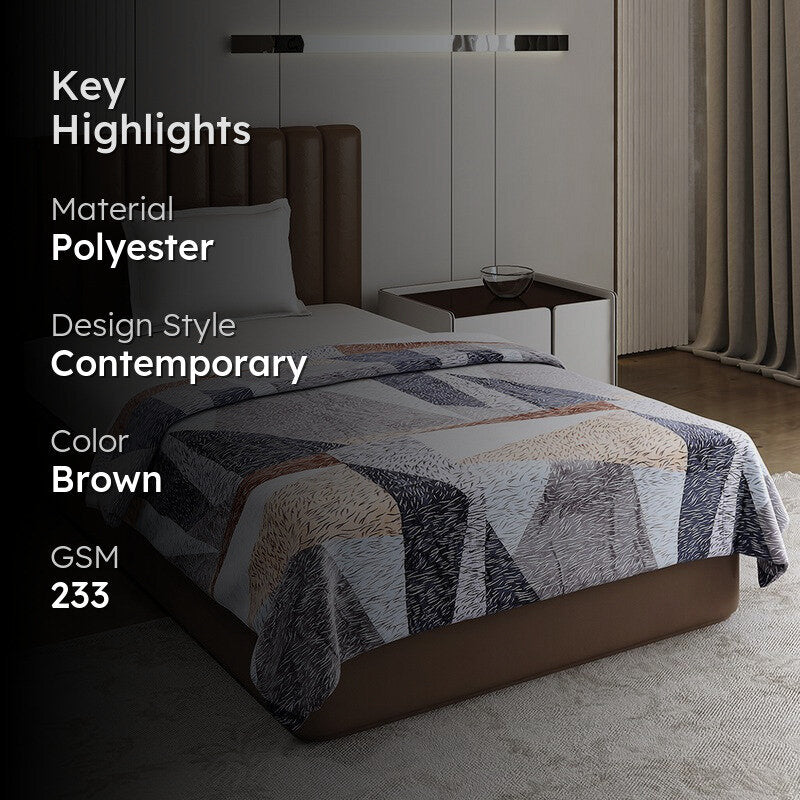 Monte Carlo Patchora Geometric Print Polyester Blanket (Brown) - 233 GSM media 2