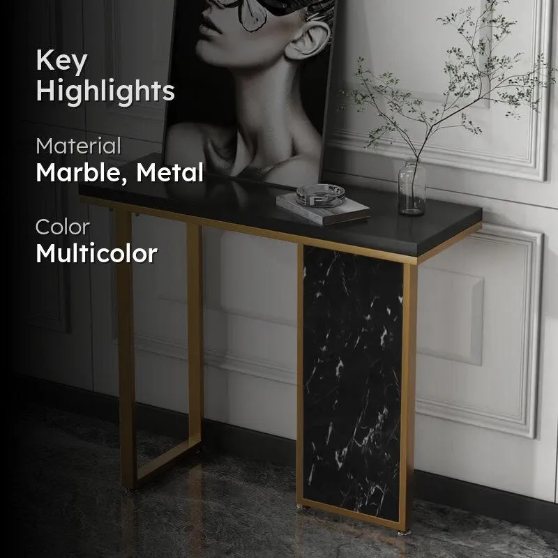 Opulence Metal Console Table with Marble Top (Black) - Small media 2