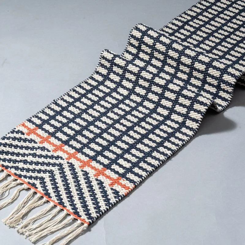 Zephyrus Handwoven Cotton Table Runner - Blue & Orange media 1