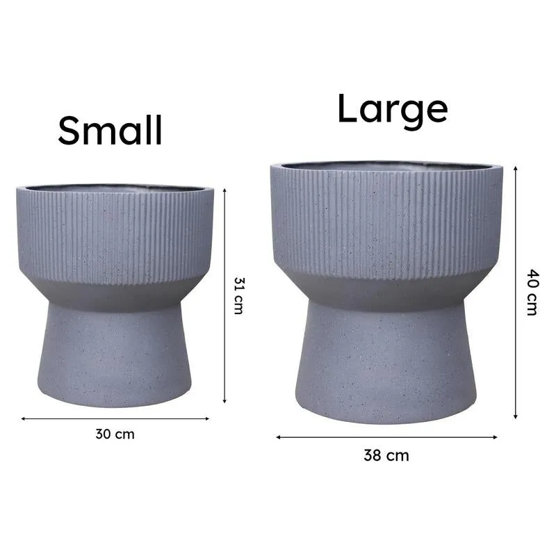 Grey planter shown in two available size options