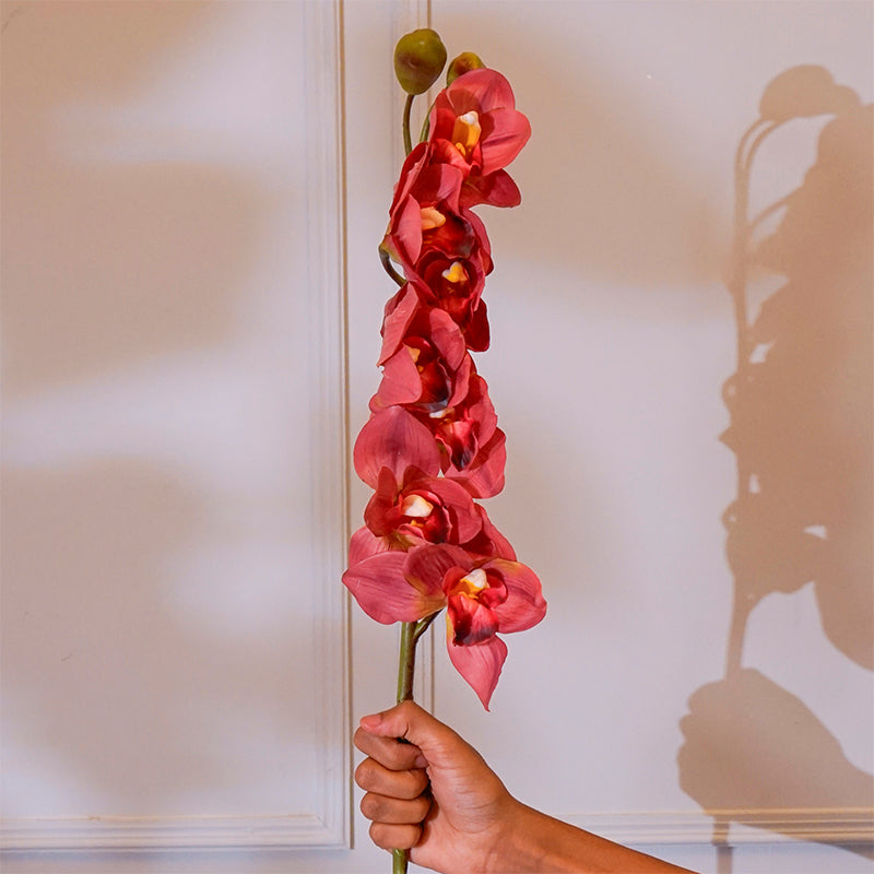 Faux Silicone Cymbidium Orchid Flower Stick (Red) - 35 CM media 3