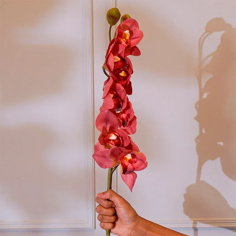Faux Silicone Cymbidium Orchid Flower Stick (Red) - 35 CM media 3