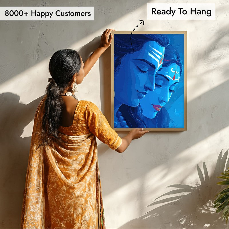 Lord Shiva & Parvati Devotional I Archival Paper Wall Art - Natural Brown Frame media 7