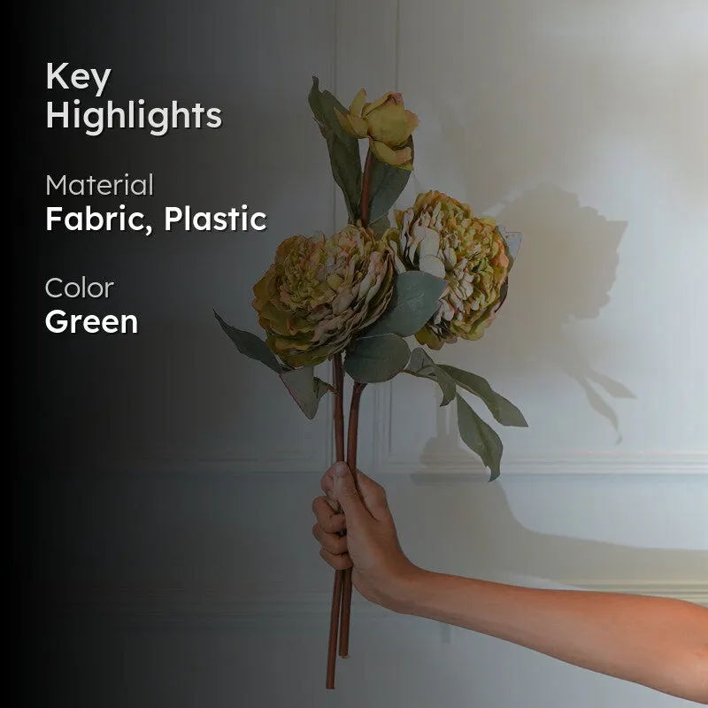 Faux Green Autumn Peony Flower Stick (22 CM) - Set Of Two media 2
