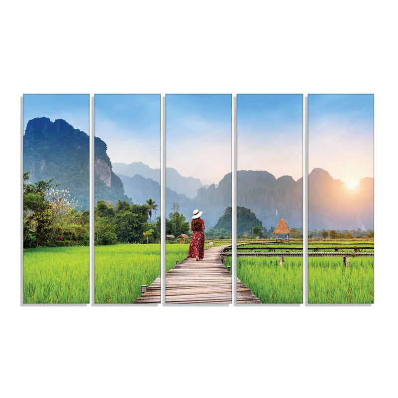 Serene Fields Wall Painting - Set Of Five media 4