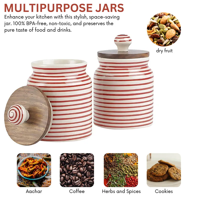 Tiare Ceramic Jar (Red/300 mL) - Set Of Two media 5