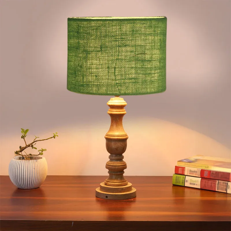 Sienna I Carve Wooden Table Lamp - Green,Brown media 2