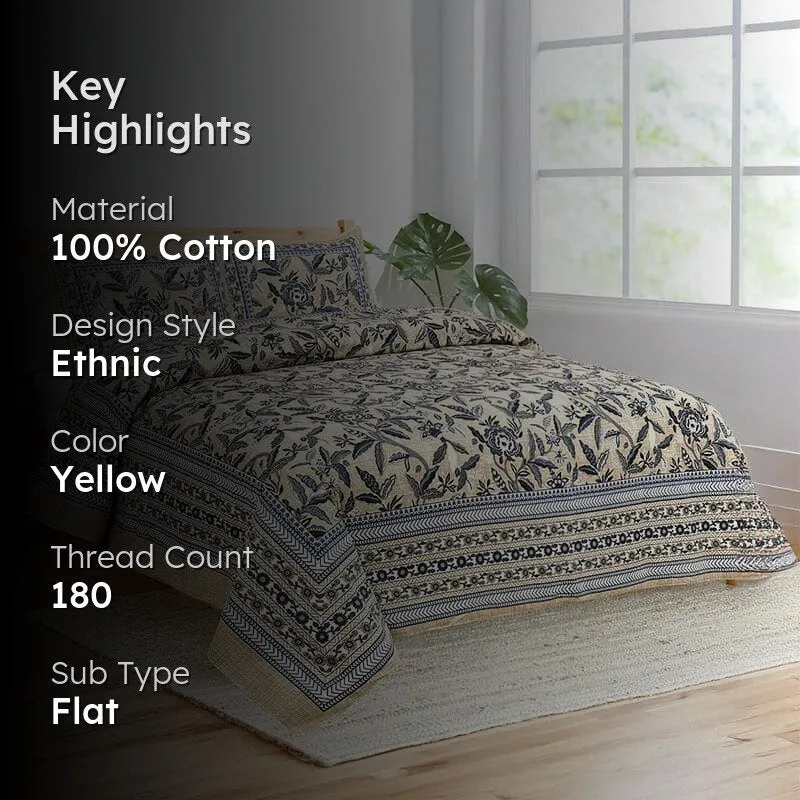 Tridha Floral Cotton Bedsheet (Yellow) - 180 TC media 2