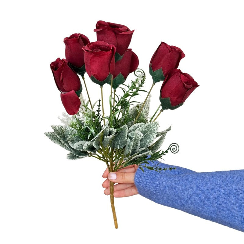 Rosebush Silk Artificial Flower - Red & Green media 5