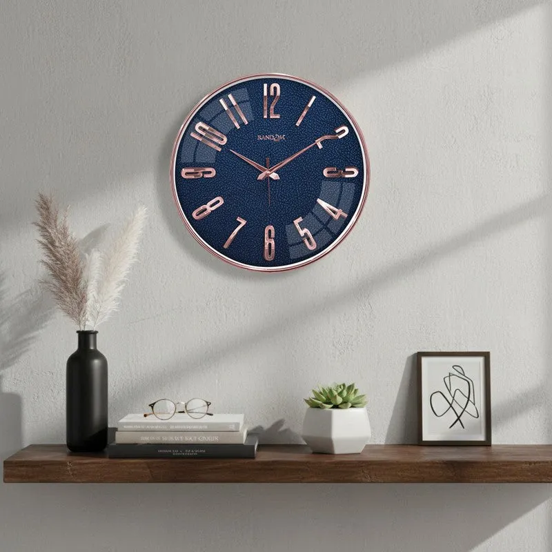 Elite Numeric Plastic Wall Clock - Blue & Rose Gold media 1