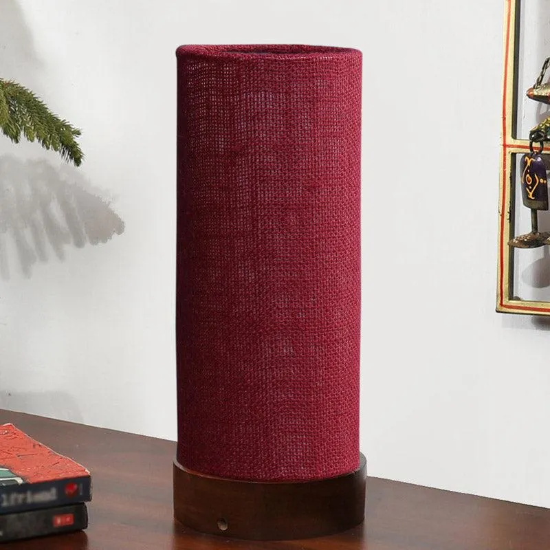 Jaala Tower Wooden Table Lamp With Jute Shade - Maroon,Brown media 3