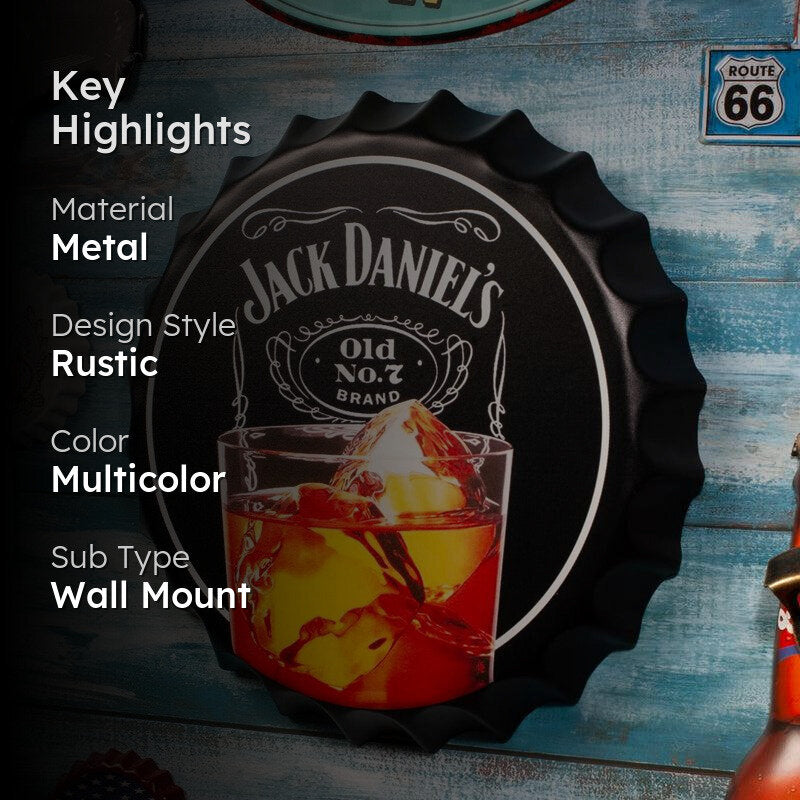 Jack Daniels Glass Bottle Cap Metal Wall Accent media 2