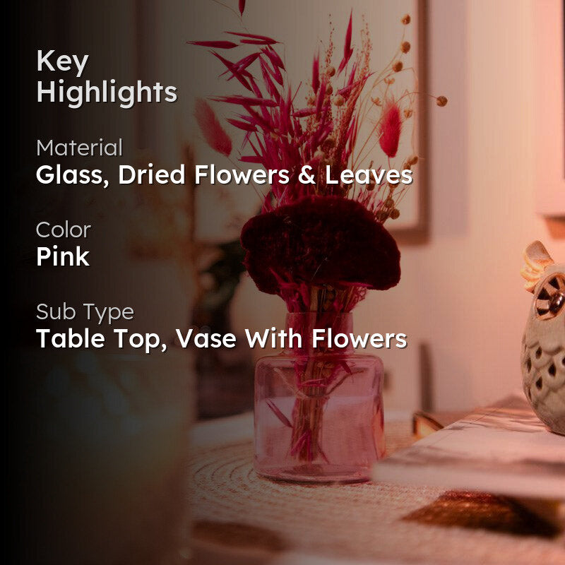 Elegant Pink Glass Vase with Dried Flowers media 2