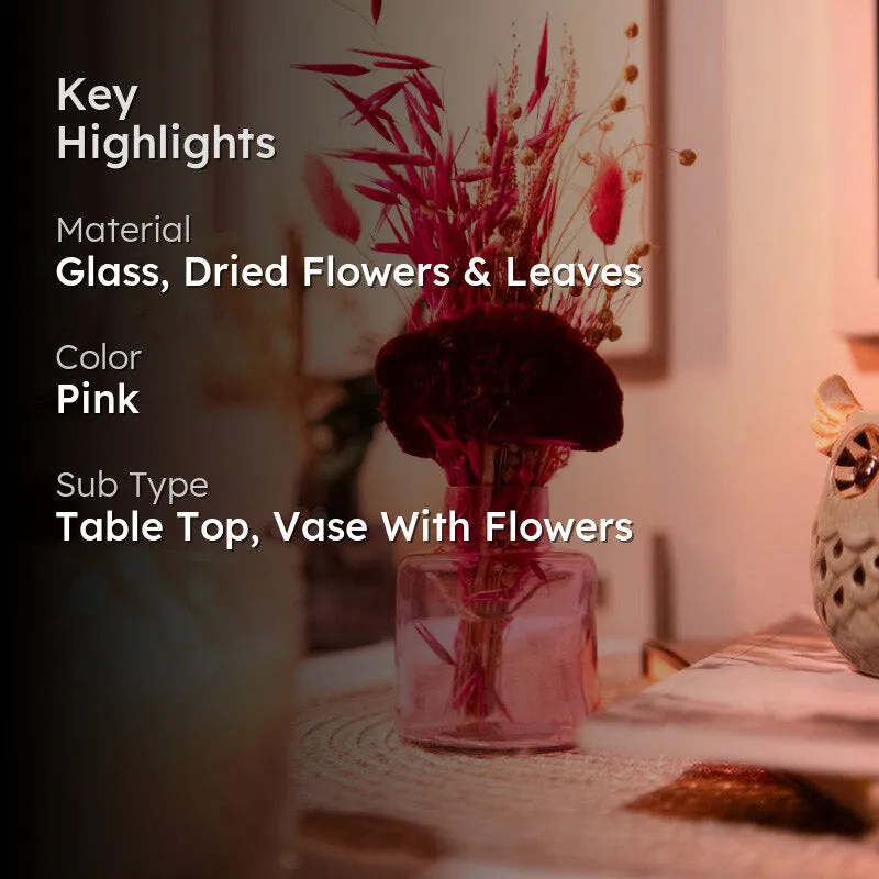 Elegant Pink Glass Vase with Dried Flowers media 2