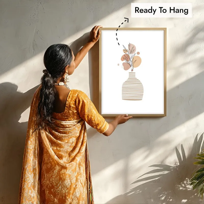 Striped Clay Canvas Wall Painting With Brown Frame media 7