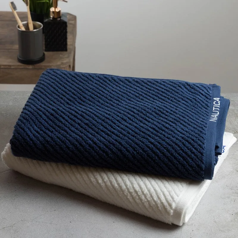 Nautica Riviera Soft Cotton Bath Towel (Blue & White) - Set Of Two media 3