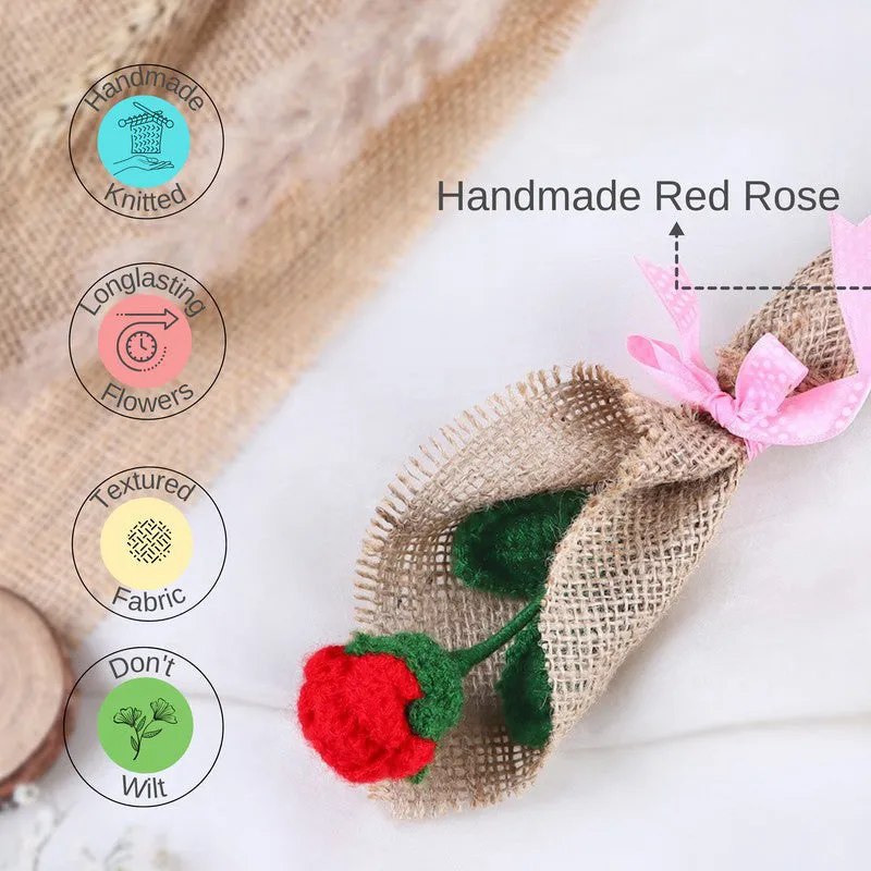 Crochet Handmade Rose Flower Bouquet - Red media 7
