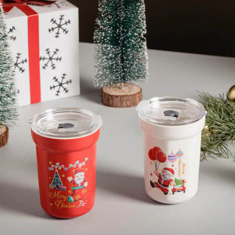 Mistle-Sip Christmas Travel Mug With Straw - White media 3
