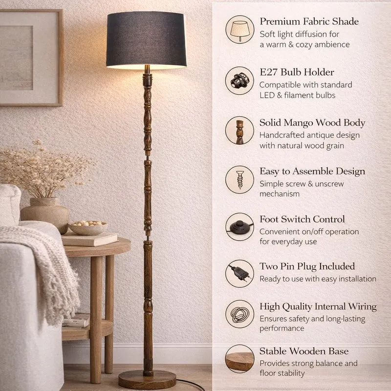 Heritage Turned Wooden Floor Lamp - Black & Brown media 5
