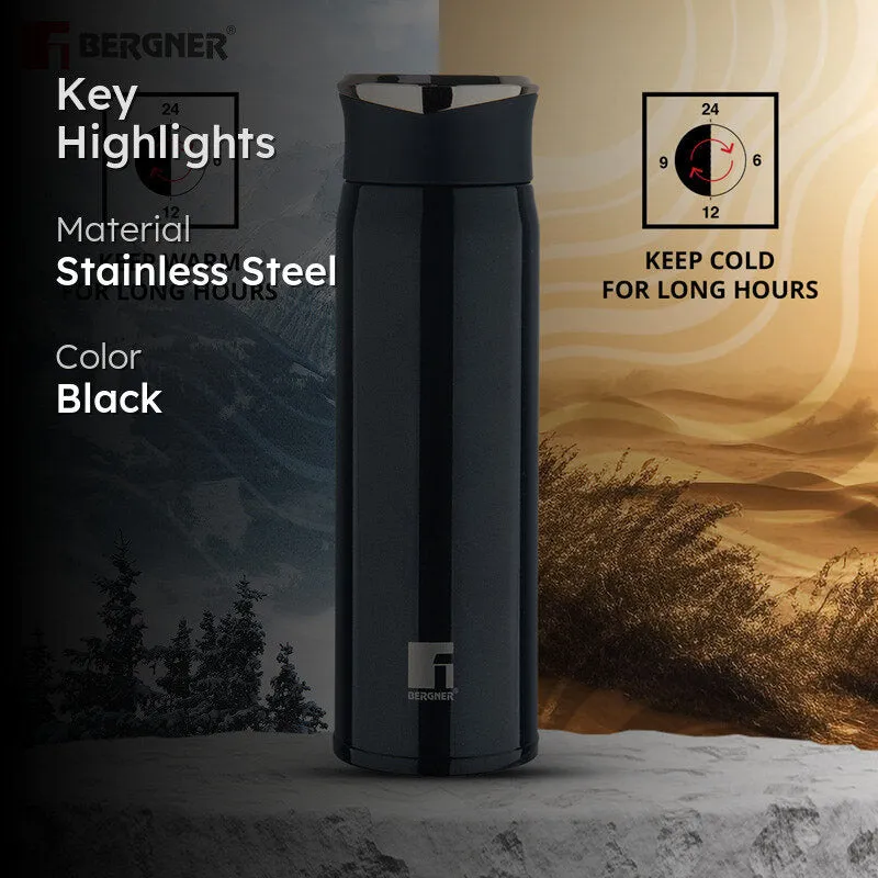 Bergner Walking Carry Cask Thermosteel Hot And Cold Flask (Black) - 450 mL media 2