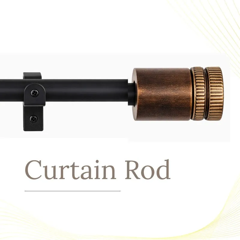 Woodgrain Extendable 1" Single Curtain Rod With Round Finial & Brackets media 3